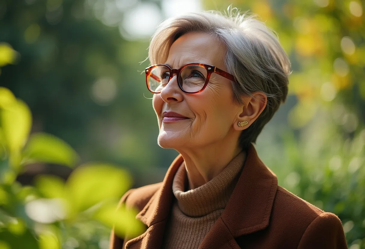 femme 60 ans lunettes coupe de cheveux courte